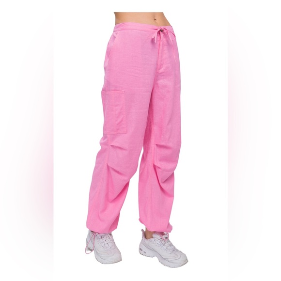 Love Tree Pink Linen blend Cargo Tie front Pants - Picture 10 of 10